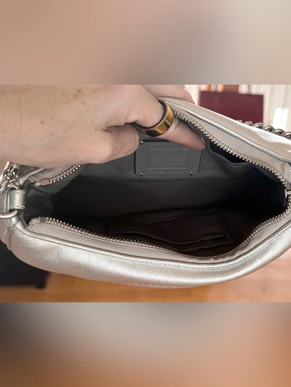 Coach Metallic Silver Teri Shoulder Bag & Wallet Set